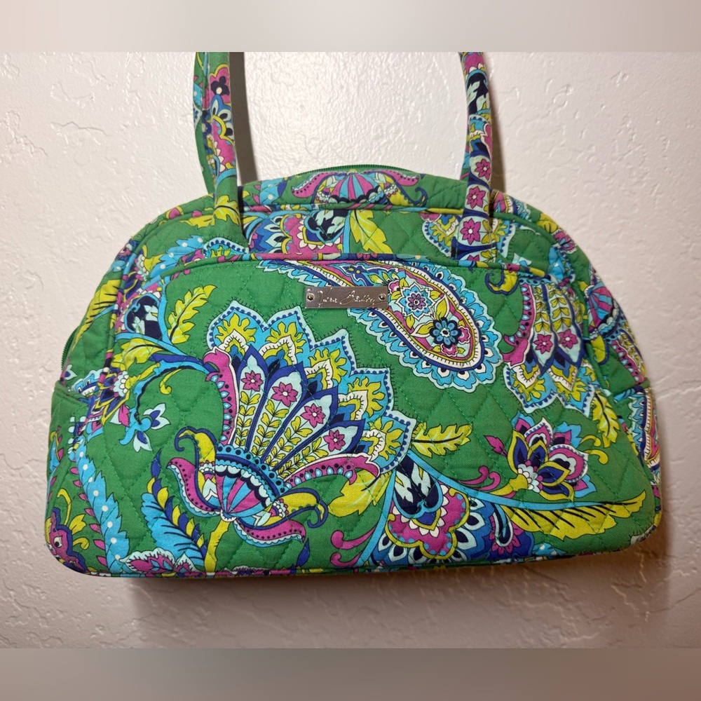 Vintage Vera Bradley Emerald Paisley Pattern Bowler Style Purse - Picture 2 of 11